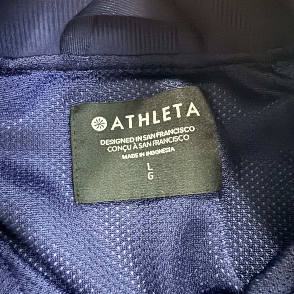 Athleta Brooklyn Bomber Jacket II Navy Blue Abstract Print Full Zip Large Travel - Picture 4 of 6